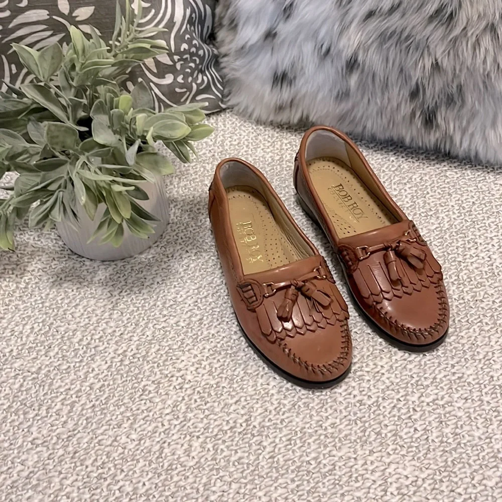 Bob Roy Collection Kids Slip On Tan Light Brown Leather Wingtip Loafers Sz 1